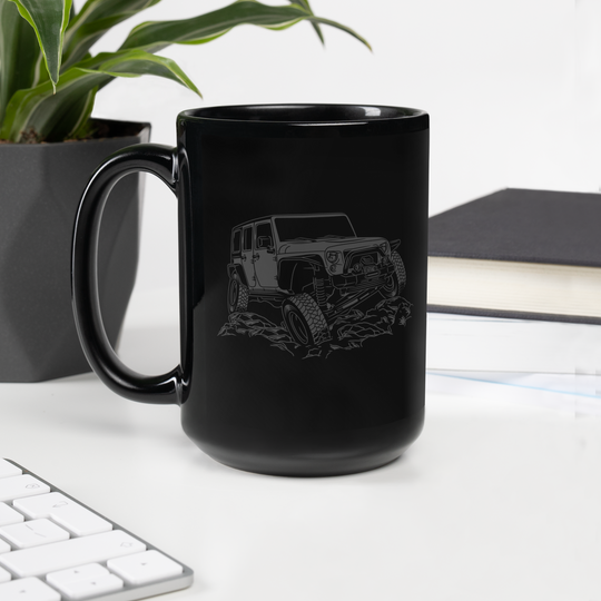 Black Glossy Mug | Gray Jeep | 15oz