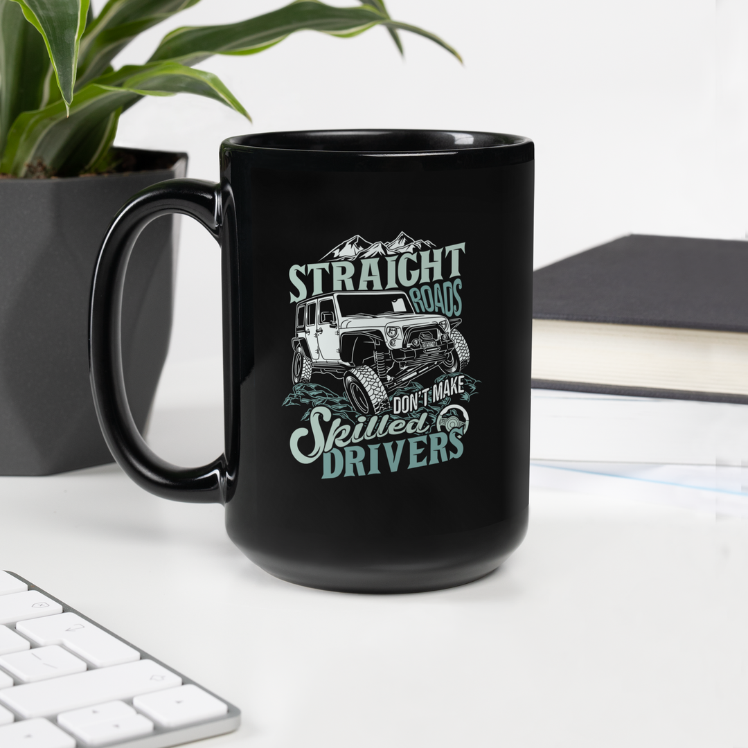 Black Glossy Mug | Straight Roads | 15oz