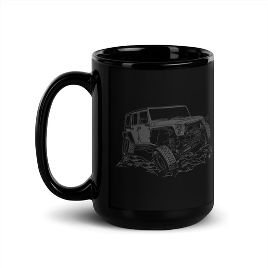 Black Glossy Mug | Gray Jeep | 15oz