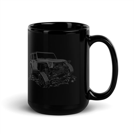 Black Glossy Mug | Gray Jeep | 15oz